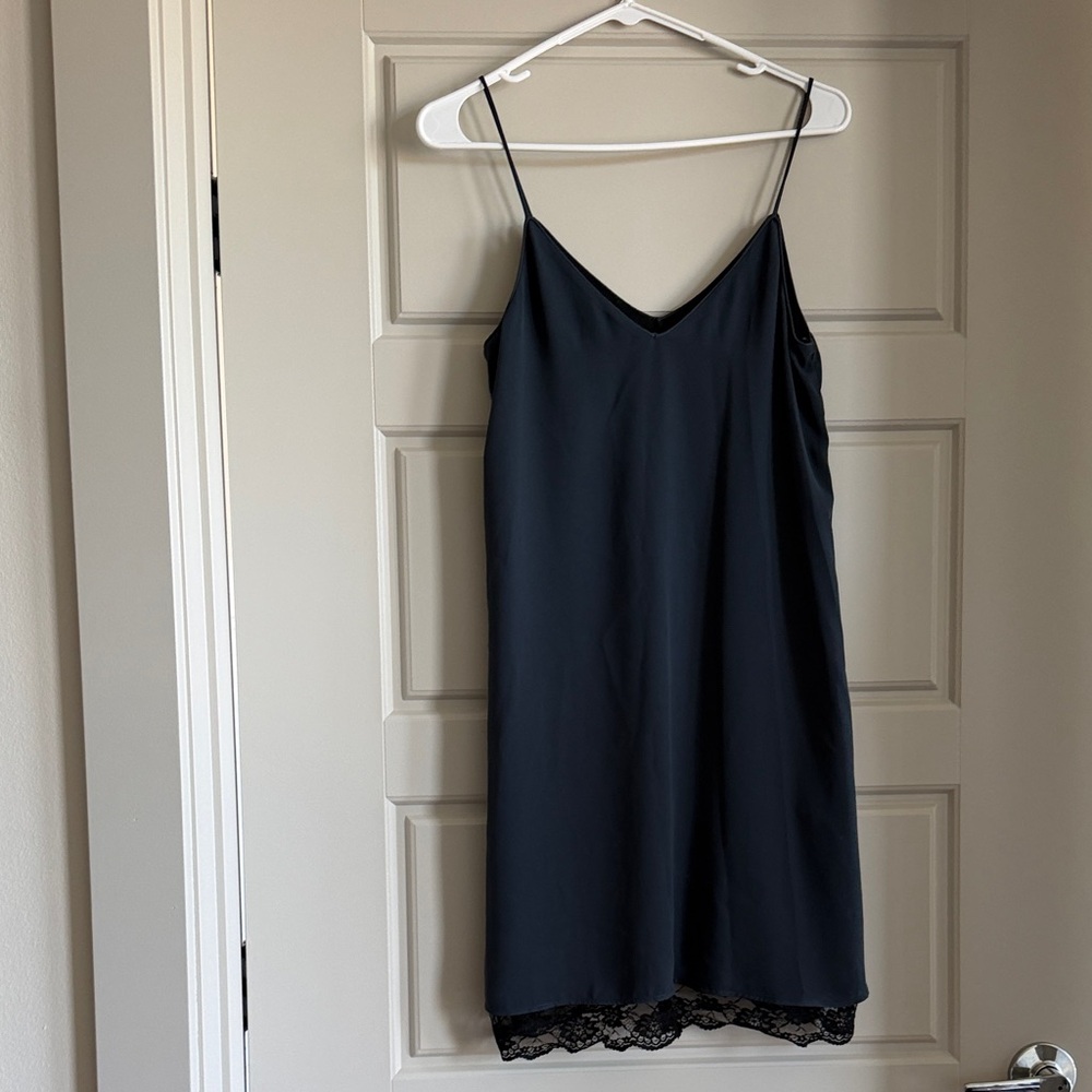 Zara Black Slip Dress with Lace Hem